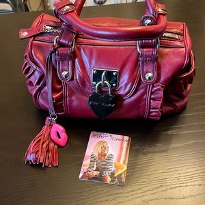 Betsey Johnson “Locking Lips” Medium Satchel in red